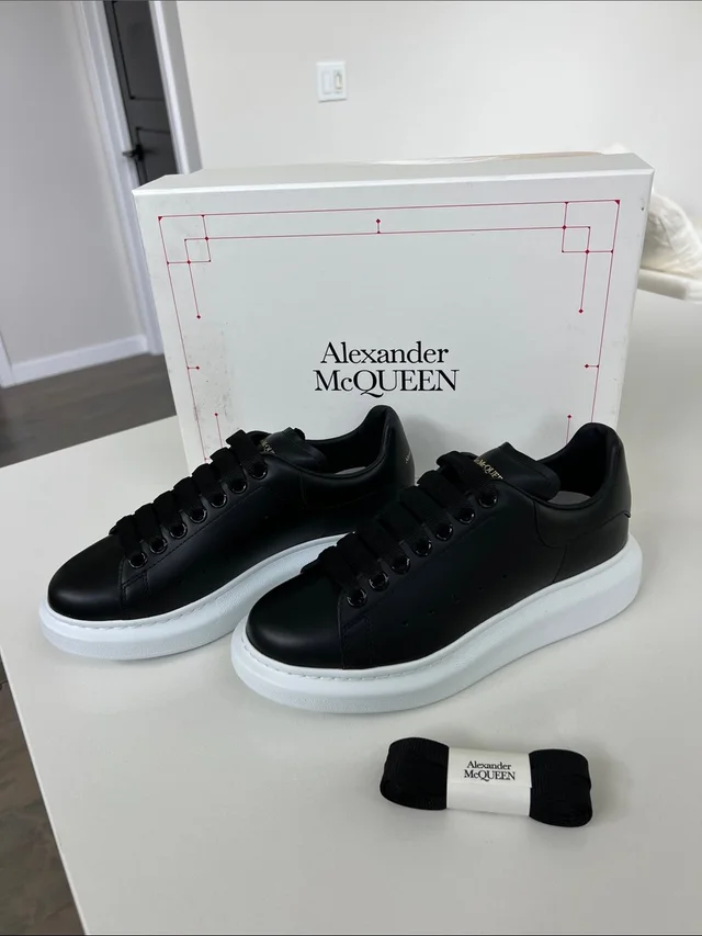 Alexander McQueen Larry Black Leather And White Chunky Sneakers 38.5 in white|black Leather from Poshmark