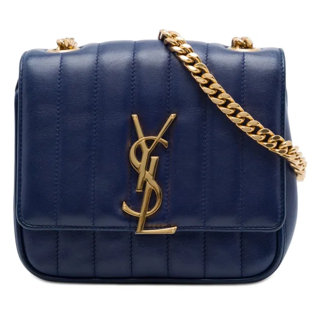 Blue Saint Laurent Small Lambskin Vicky Crossbody in Blue Lambskin from Designer Revival