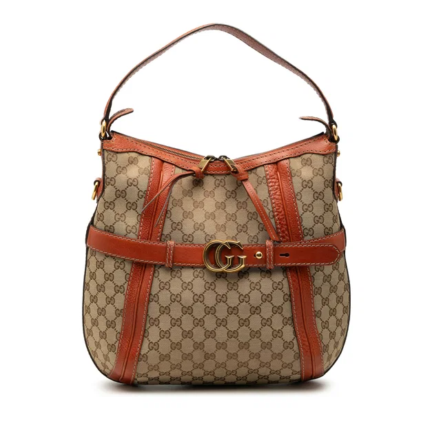 Beige Gucci Medium GG Canvas Running Satchel in Beige Canvas from Designer Revival