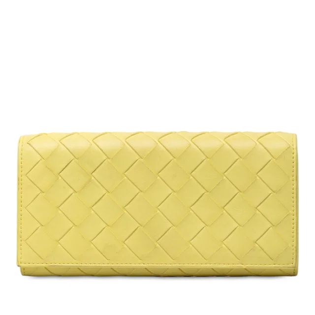Yellow Bottega Veneta Nappa Intrecciato Continental Flap Wallet Long Wallets in Yellow Nappa leather from Designer Revival