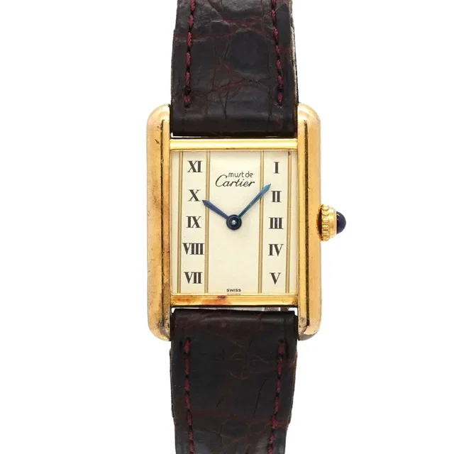 Cartier Must Tank SM Vermeil Vintage Watch 925 Sterling Silver Quartz in Silver Leather from The Reluxe