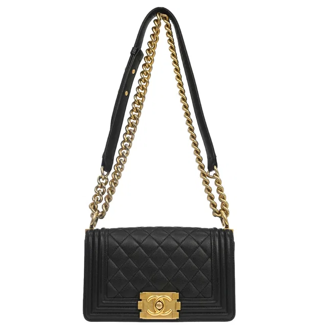 Boy Chanel 2018-2019 Black Caviar Skin Small Chain Shoulder Bag in Black Caviar leather from AMORE Vintage Tokyo