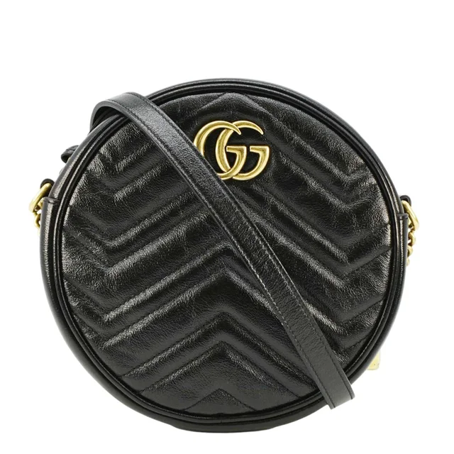 Gucci GG Marmont Mini Round Leather Crossbody Bag Black 550154 in Black Leather from Dallas Designer Handbags