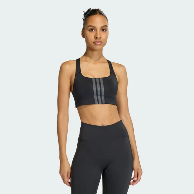 Adidas Optime Workout 3-Stripes Medium Support Bra in Black from adidas (US), photo 1 of 1