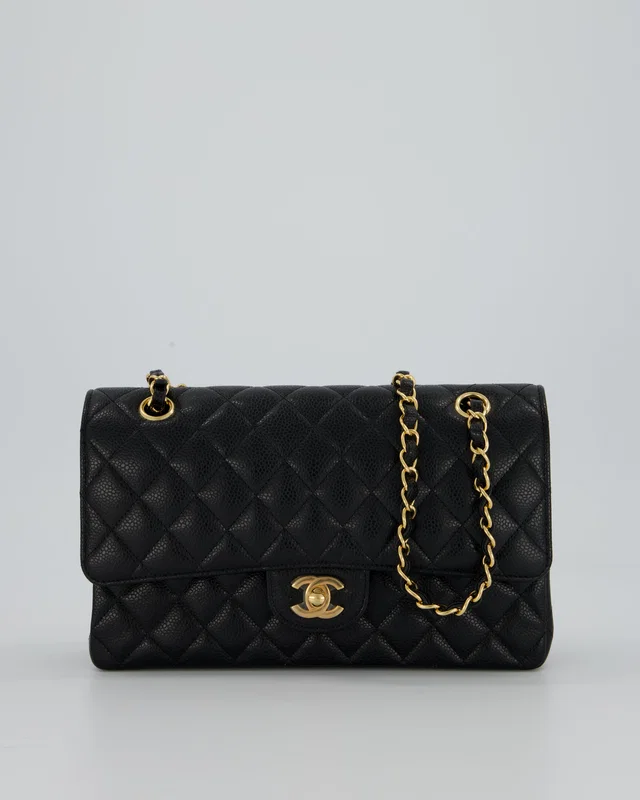 Chanel Black Medium Classic Double Flap Bag in Black Caviar leather from Sellier