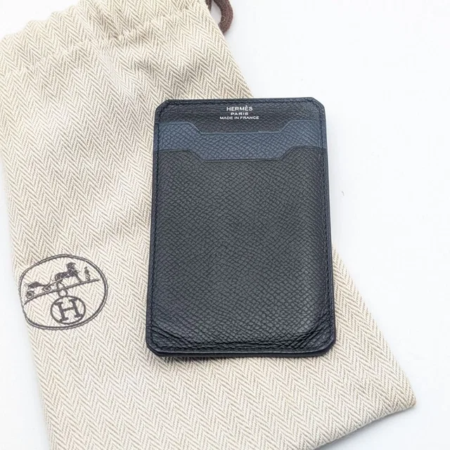 Hermès City Veau Epsom Black Navy Card Case Business Holder in Black Epsom leather from The Reluxe