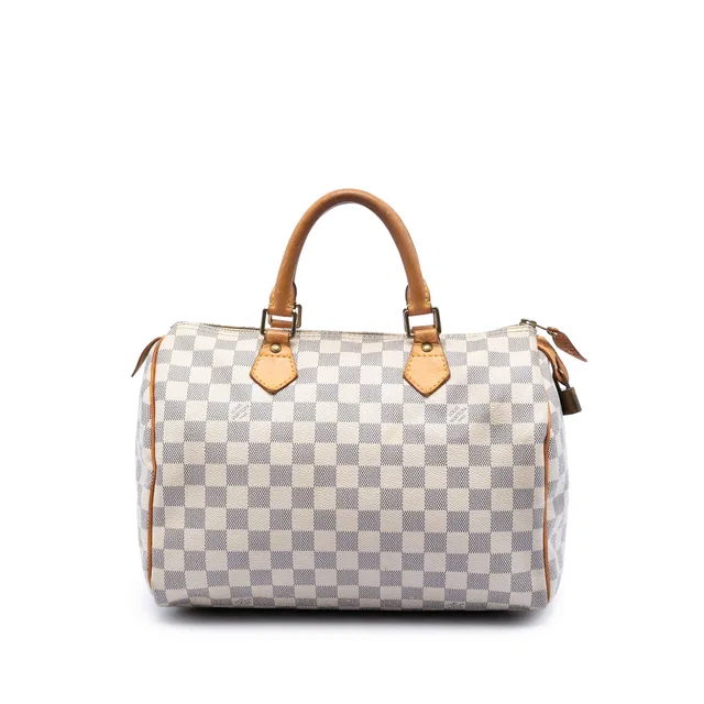White Louis Vuitton Damier Azur Speedy 30 Boston Bag in White Canvas from Designer Revival