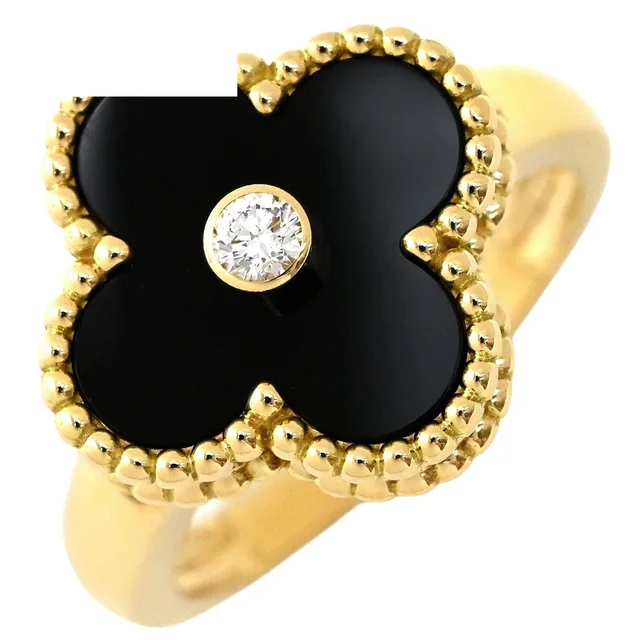 Van Cleef & Arpels Ring Vintage Alhambra Black Yellow Gold 51 Diamond Onyx in Black from The Reluxe