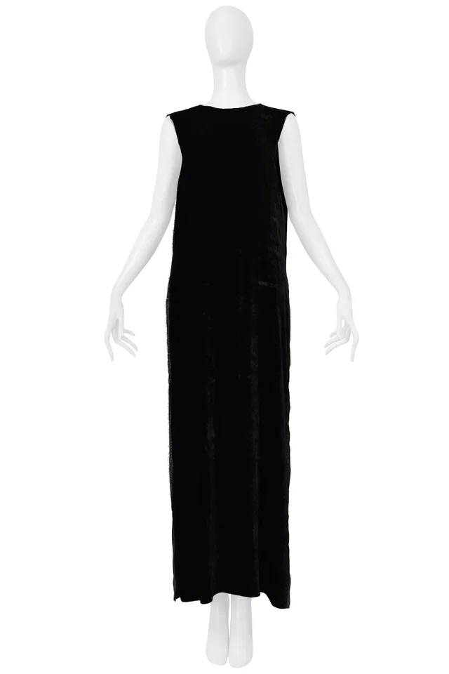 Maison Margiela Black Velvet Sleeveless Evening Gown W Exposed Selvage Edges 2000 in Black Velvet from Resurrection Vintage