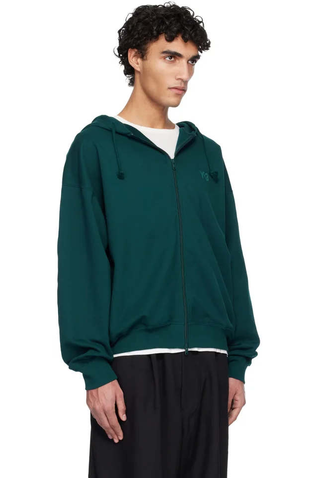 Y-3 Green FL Zip Hoodie, photo 2 of 4 from SSENSE