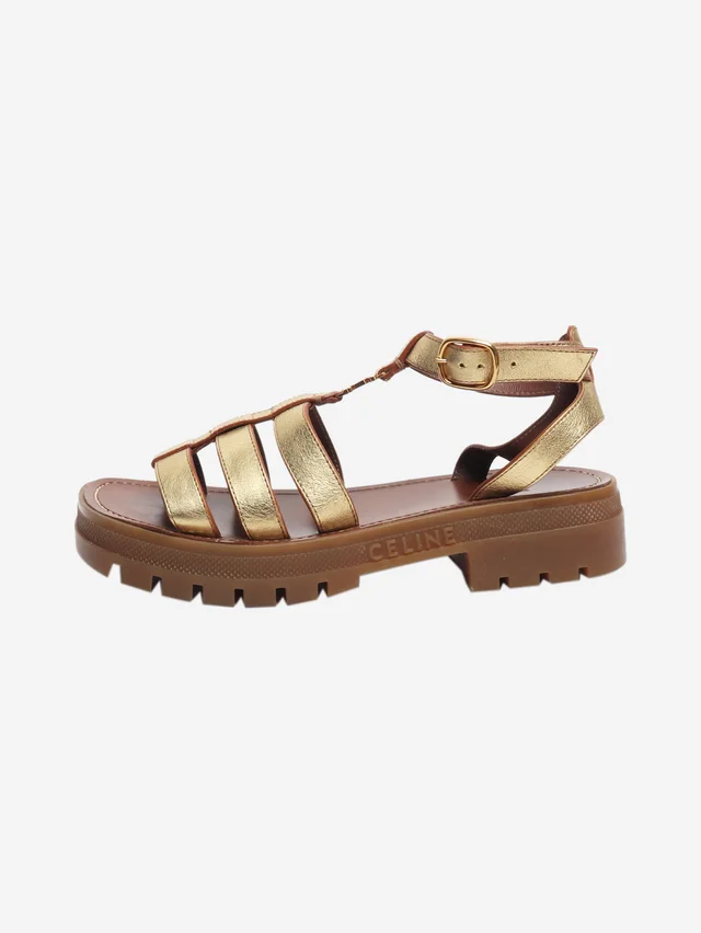 Celine Gold Clea Triomphe sandals - size EU 38 in Gold Leather from Sign of the Times