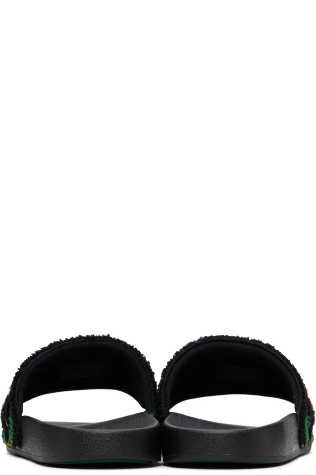 Casablanca Black Laurel Terry Slides, photo 2 of 5 from SSENSE