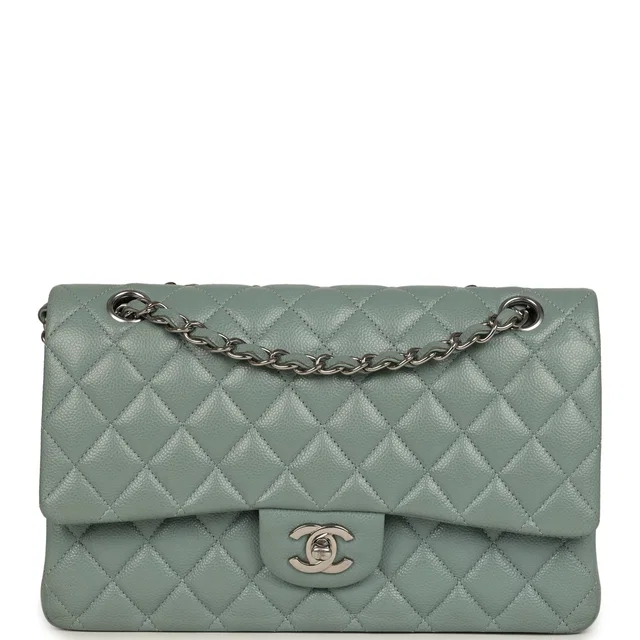 Chanel Medium Classic Double Flap Bag Blue Shiny Caviar Silver Hardware in Blue Caviar leather from Madison Avenue Couture