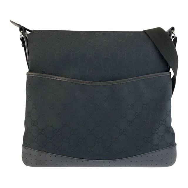 Gucci Black Silver GG Canvas Shoulder Bag Pochette in Black Canvas from The Reluxe