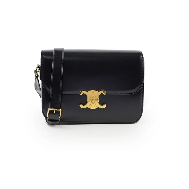 Celine Classique Medium Triomphe Bag Black in Black Leather from The Purse Affair
