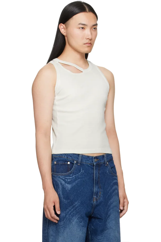 CAMPERLAB Gray Ribbed Tank Top, photo 2 of 4 from SSENSE