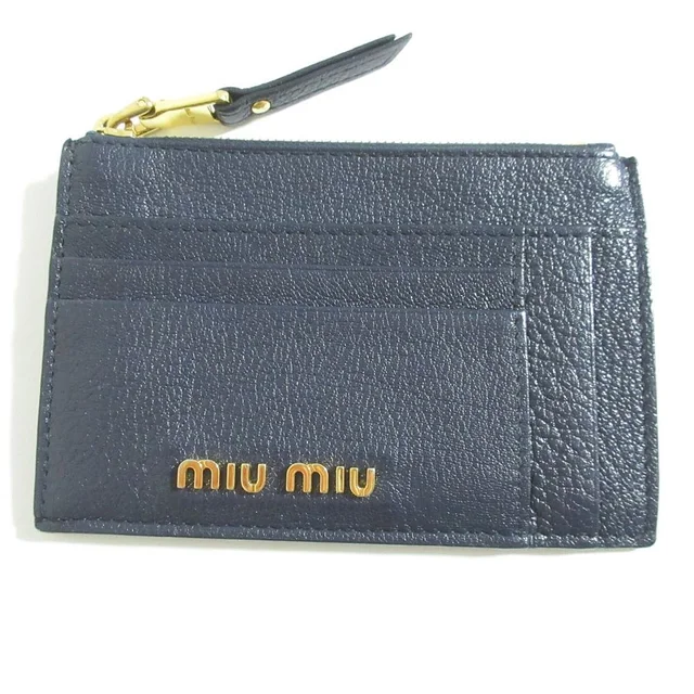Miu Miu Madras Leather Coin Card Holder Navy Purse in Navy Leather from The Reluxe