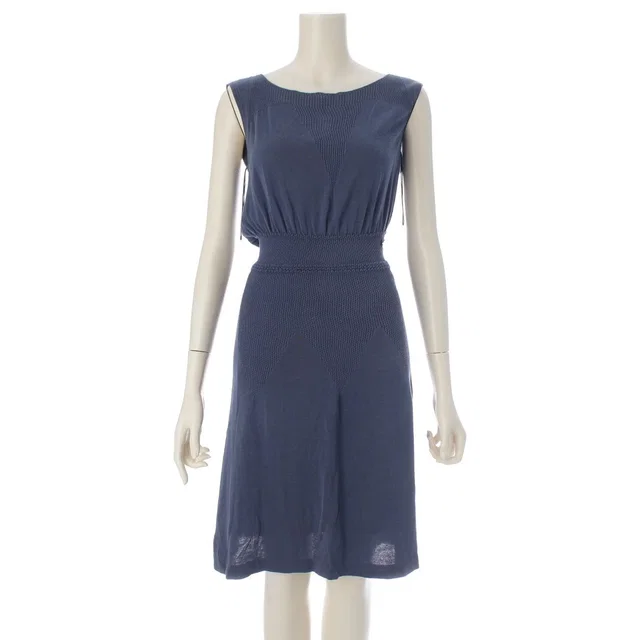 Chanel Cotton Change Knit CC Logo Plate Dress Sleeveless Top Skirt Navy 38 in Navy from The Reluxe