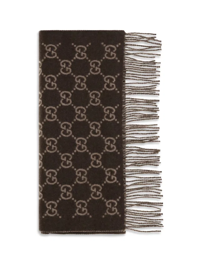 Gucci Gg Cashmere Scarf — Brown Kashmir/capra Hircus Scarfs in Brown Cashmere from HEWI