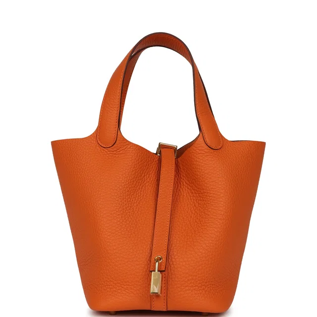 Hermès Picotin Lock 18 Orange Clemence Gold Hardware in Orange Clemence leather from Madison Avenue Couture