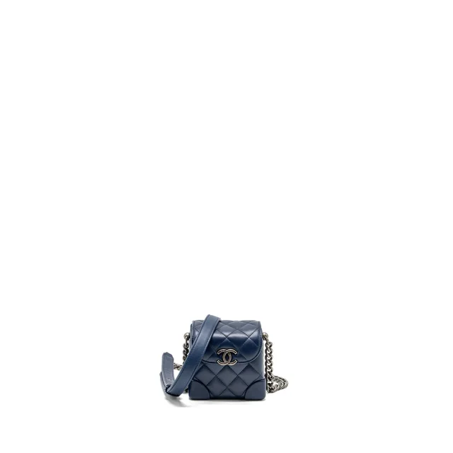 Chanel 20C mini trunk Flap bag Calfskin Navy blue Ruthenium hardware in Navy Calfskin from EMIER