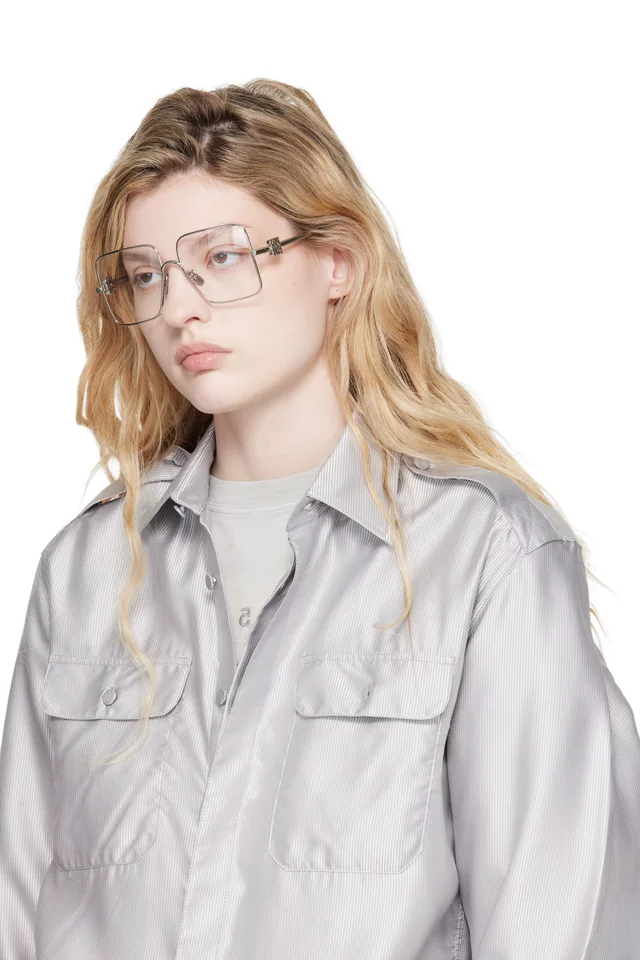 LOEWE Silver Oversize Square Retro Titanium Glasses, photo 4 of 4 from SSENSE