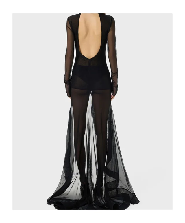 Blumarine Stretch tulle dress with embroidery and slit, photo 3 of 4 from SENSER