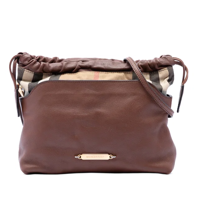 Brown Burberry House Check Canvas and Calfskin Little Crush Crossbody in Brown Calfskin from Designer Revival