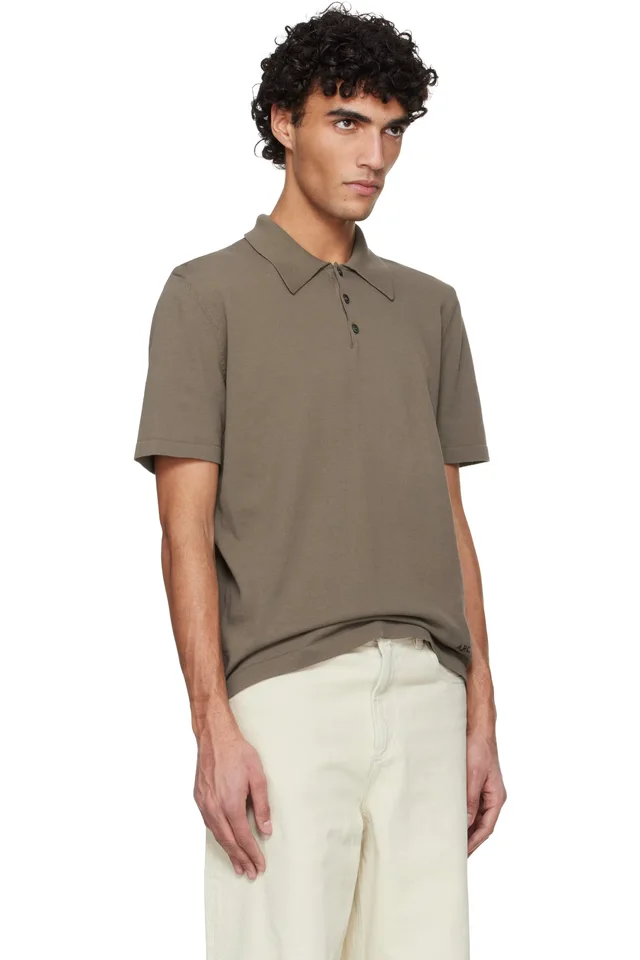 A.P.C. Khaki Knit Polo, photo 2 of 4 from SSENSE