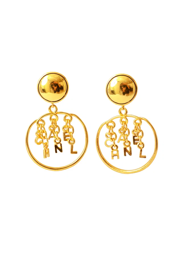 Chanel Logo Charm Hoop Earrings from Recess LA