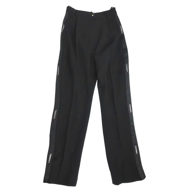 Chanel Long Pants Black #38 in Black Wool from AMORE Vintage Tokyo