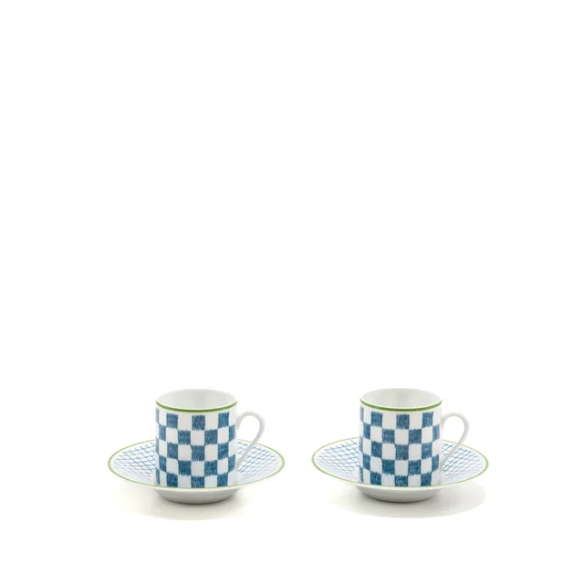 Hermès A Walk In The Garden Coffee Cup and Saucer Blue (2 Sets) in Blue from EMIER