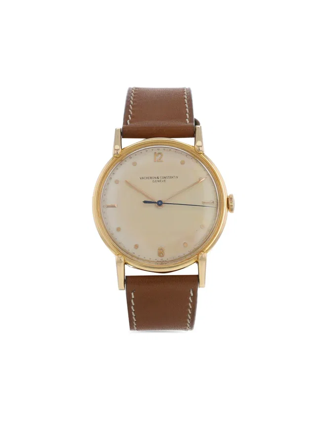Vacheron Constantin 1950 pre-owned Vintage 37.5mm - men - Leather/glass/Rose Gold - One Size - Neutrals in Pink Leather from Farfetch