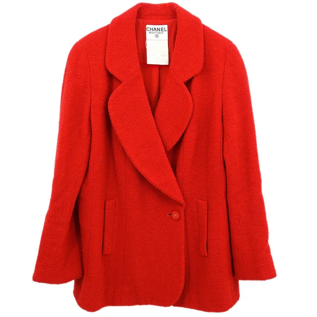 Chanel 1994 Double Breasted Jacket Red #44 in Red Nylon from AMORE Vintage Tokyo