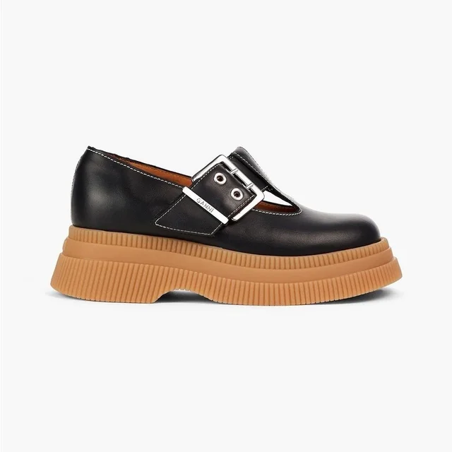 GANNI Black Leather Mary Jane Loafers With Tan Platform Sole in silver|black|gray Leather from Poshmark
