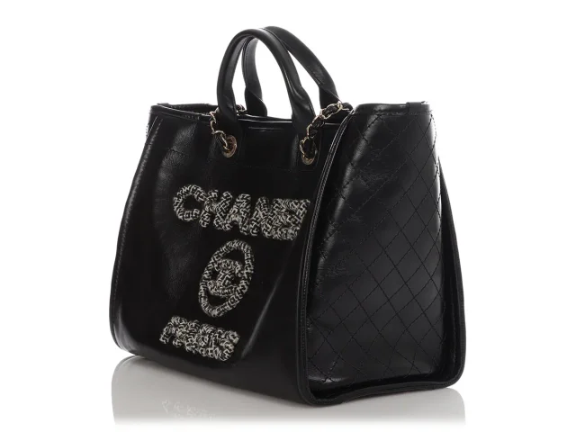 Chanel Large Black Leather Calfskin and Tweed Deauville Tote in Black Calfskin from Ann's Fabulous Finds, photo 4 of 10
