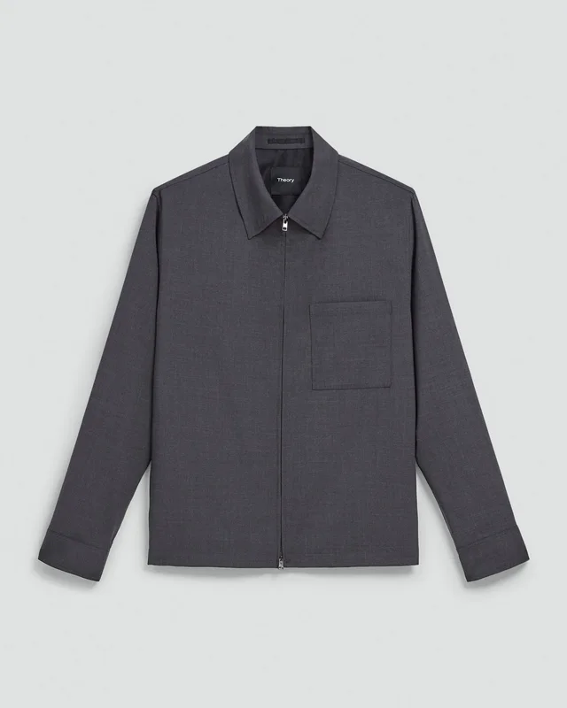 Theory Zip Overshirt in Motion Wool in CHARCOAL MELANGE 54% Virgin Wool, 25% Recycled Polyester, 20% Polyester, 1% Spandex, photo 6 of 12 from Theory