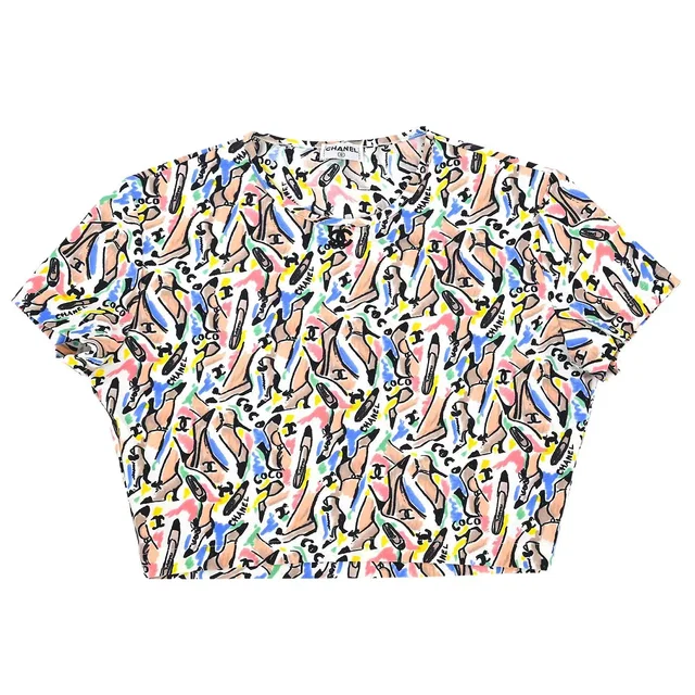 Chanel 1995 spring shoe-print cropped T-shirt #44 in Nylon from AMORE Vintage Tokyo