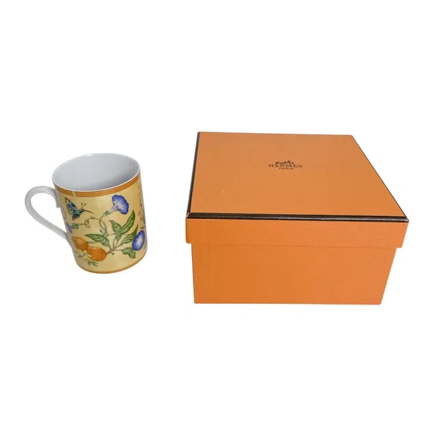 Hermès Cup Fruit South Country Bird Siesta Mug Yellow White in White Ceramic from The Reluxe