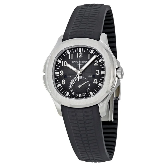 Patek Philippe Aquanaut Dual Time Black Embossed Dial Mens Watch 5164A-001 in blue|silver|black|gray from Jomashop.com