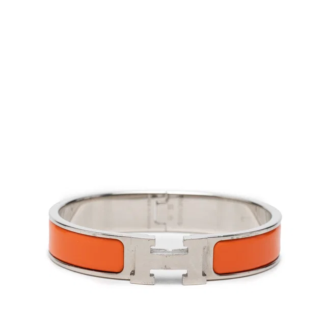 Orange Hermès Narrow Enamel Clic H Bracelet PM in Orange from Designer Revival