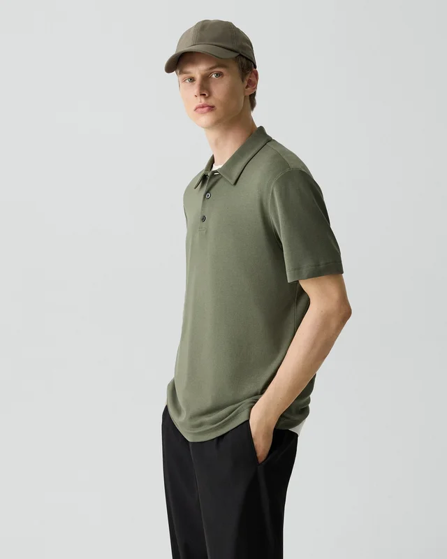 Theory Bron Polo Shirt in Anemone Modal Jersey in LIGHT IVY 67% Modal, 30% Polyester, 3% Spandex, photo 2 of 12 from Theory