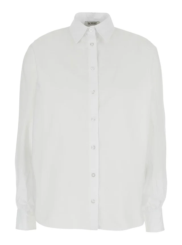 SOSUE 'Antonia' White Shirt with classic collar in cotton for women in White, photo 2 of 6 from Gaudenzi Boutique