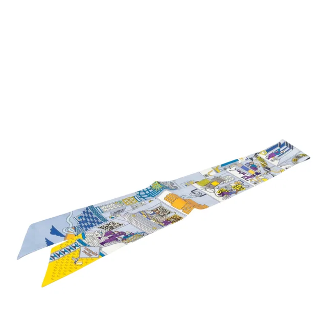 Blue Hermès La Maison Des Carres Silk Twilly Scarf Scarves in Blue Silk from Designer Revival