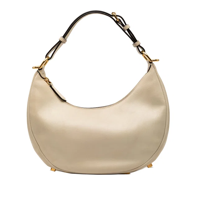 Beige Fendi Small Leather Fendigraphy Hobo in Beige Leather from Designer Revival