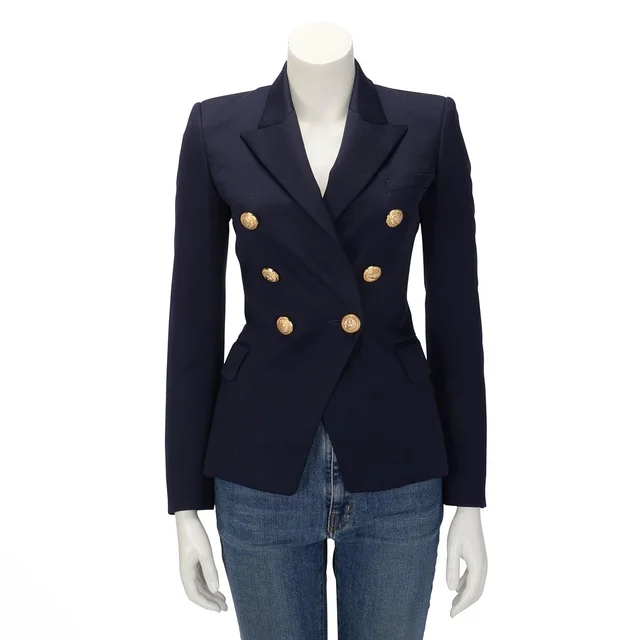 Balmain Double Breasted Blazer FR 34 in Navy Wool from Blue Spinach