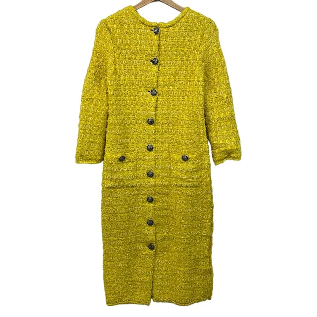 Balenciaga Dress Yellow White Gold Long Sleeve Tweed Glitter in White Tweed from The Reluxe