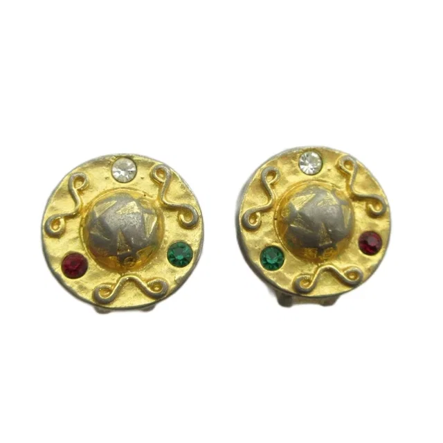Celine Earrings Clip on Rhinestone Gold in Gold from The Reluxe