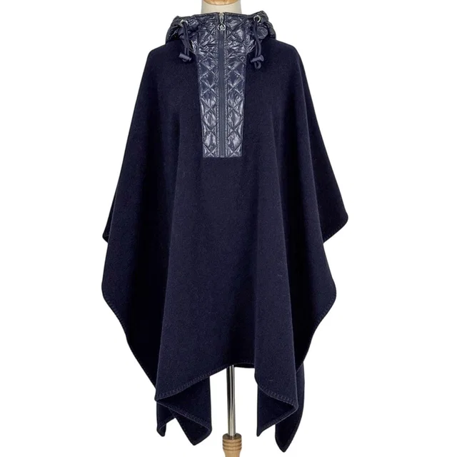 Moncler Hooded Cape Navy in Navy Nylon from The Reluxe