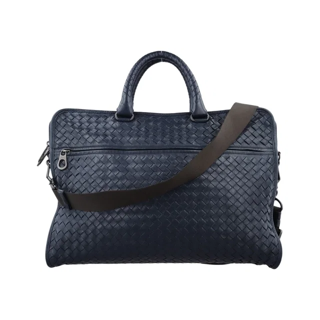 Bottega Veneta Intrecciato Navy Lambskin Tote in Navy Lambskin from The Reluxe
